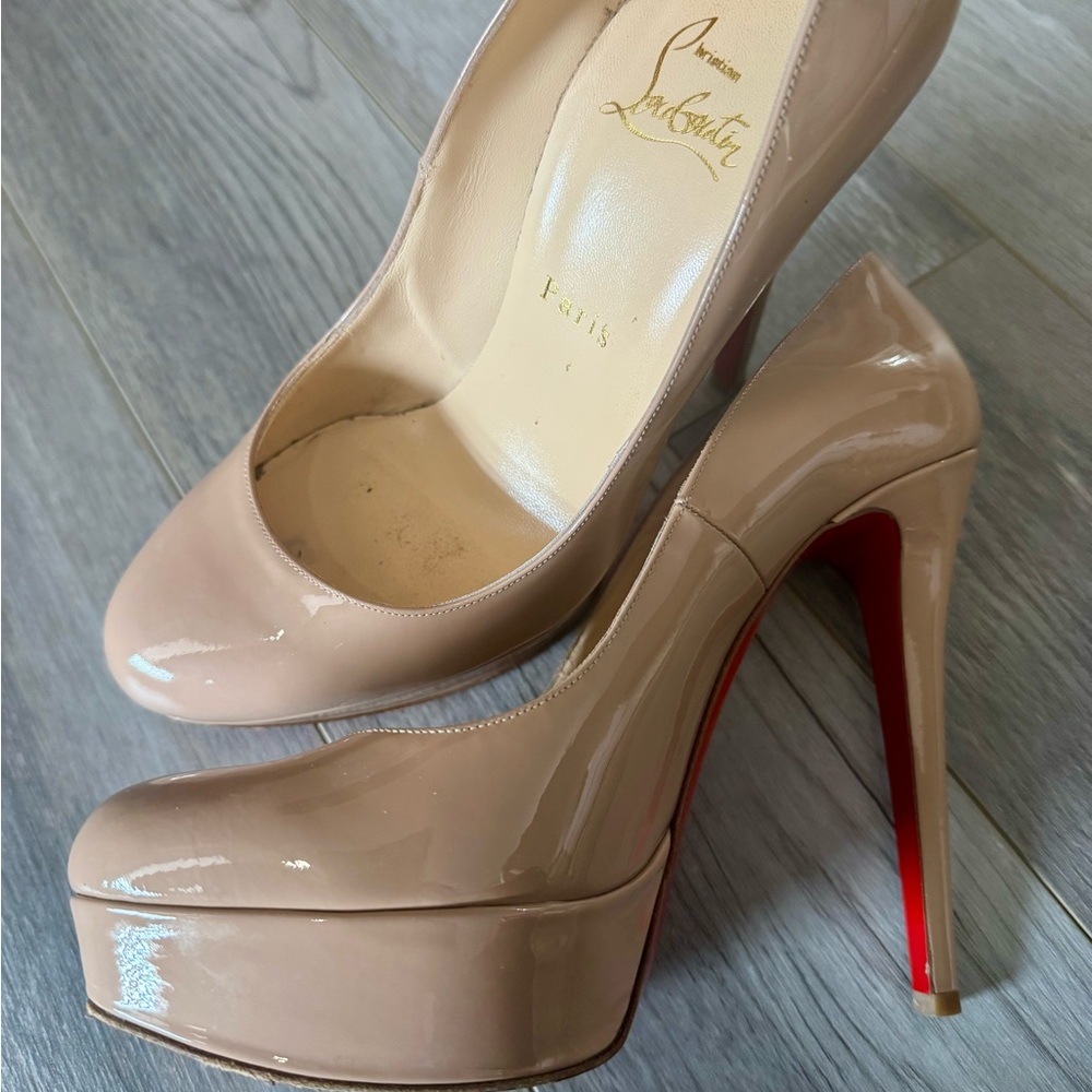 Christian Louboutin Cream and Red Heels with Signature Red Sole
